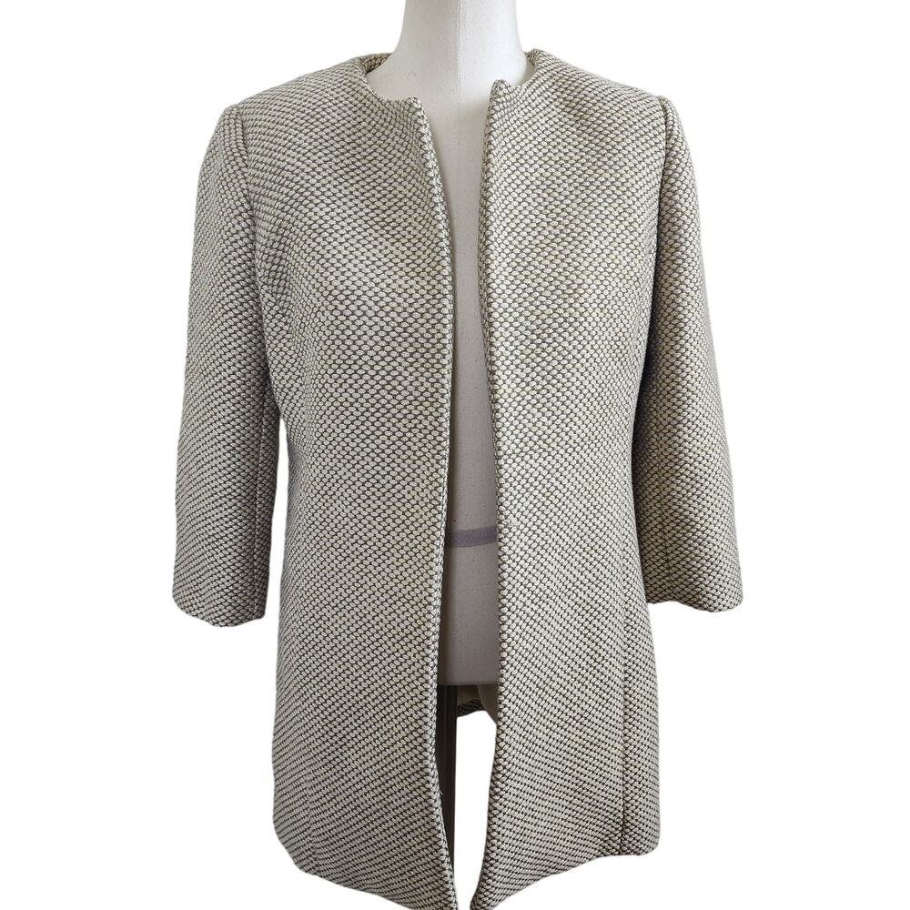 KATHERIN BARCLAY OPEN FRONT BLAZER JACKET WOMEN'S SMALL CAREER METALLIC WOVEN